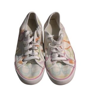Coach "Dee”" C Pastel Multi-color Logo Canvas Sneakers  Size 8